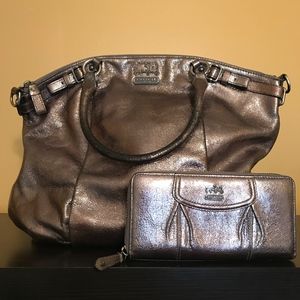 Coach Metallic Silver Bag with Matching Wallet